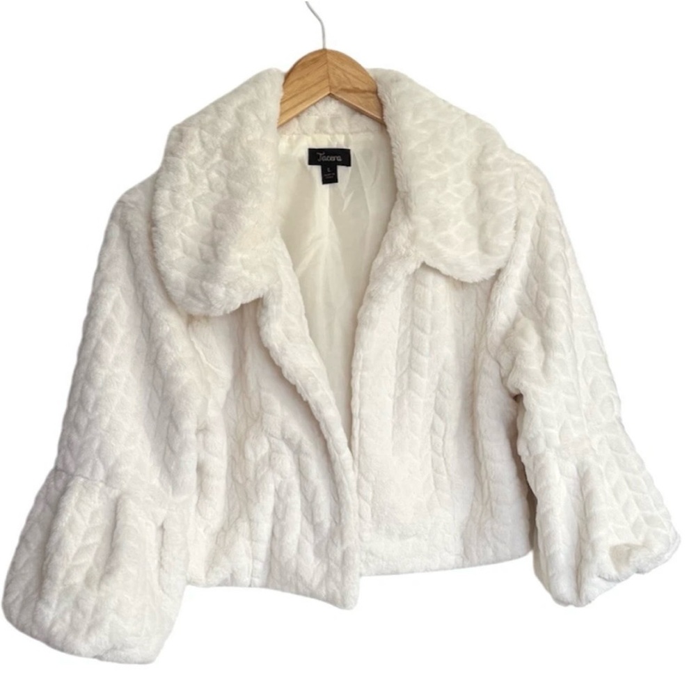 Tacera Girls Faux Fur White Cropped Jacket Size L Dry Clean